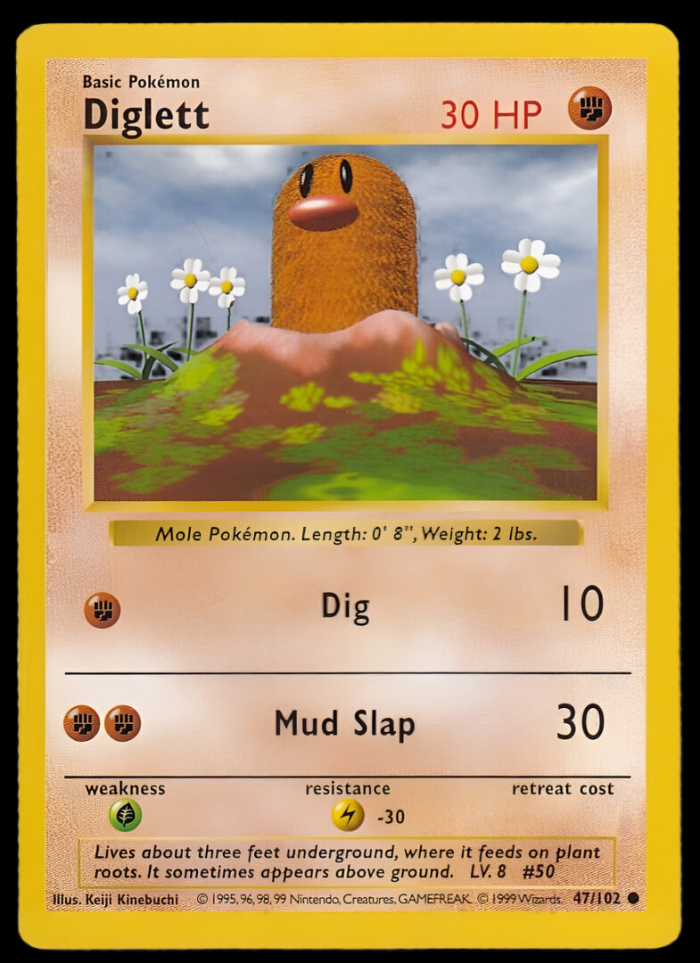 Pokemon TCG Shadowless Diglett 47/102 - Base Set English