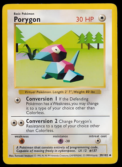 Pokemon TCG Shadowless Porygon 39/102 - Base Set English
