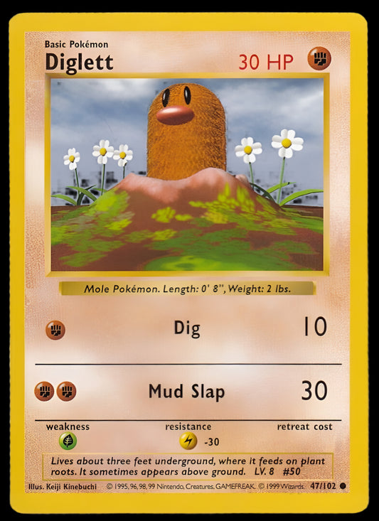 Pokemon TCG Shadowless Diglett 47/102 - Base Set English