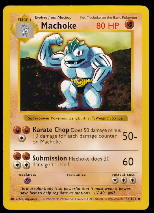 Pokemon TCG Shadowless Machoke 34/102 - Base Set English