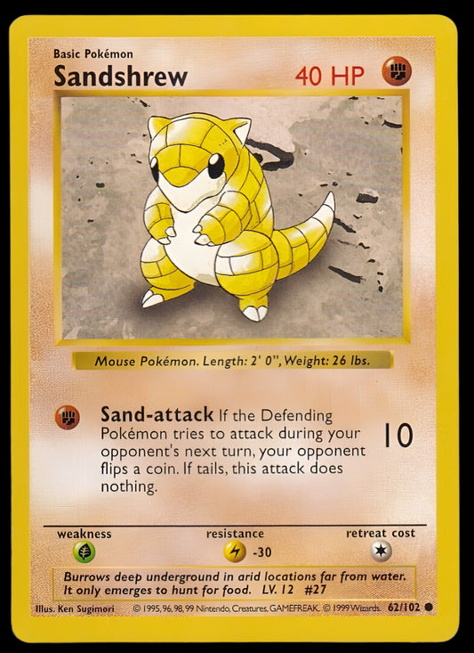 Pokemon TCG Shadowless Sandshrew 62/102 - Base Set English