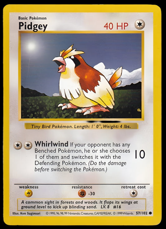 Pokemon TCG Shadowless Pidgey 57/102 - Base Set English
